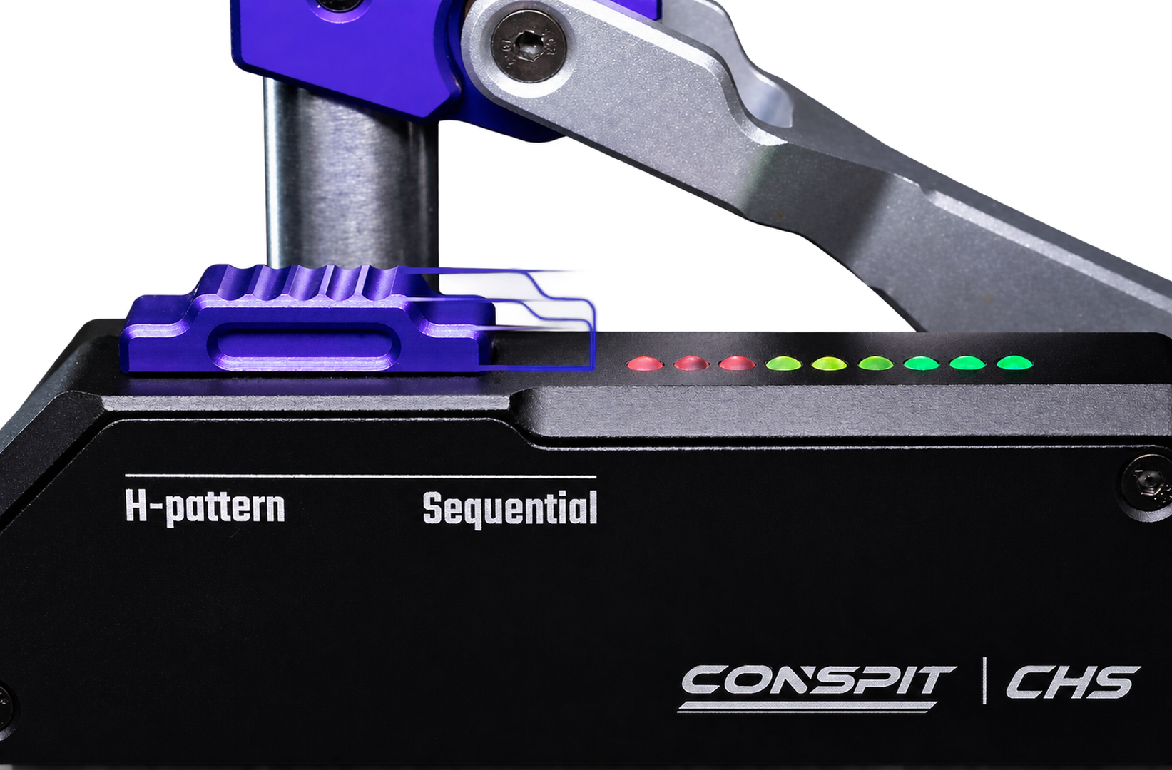 Conspit CHS Shifter with 7+R H-pattern and sequential operation on a dark background